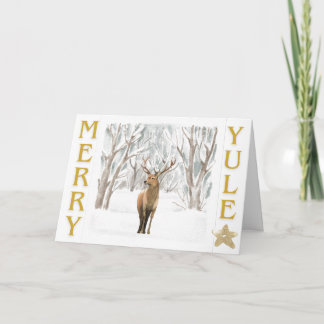 Carte de vœux pliée scène de forêt de Yule joyeuse
