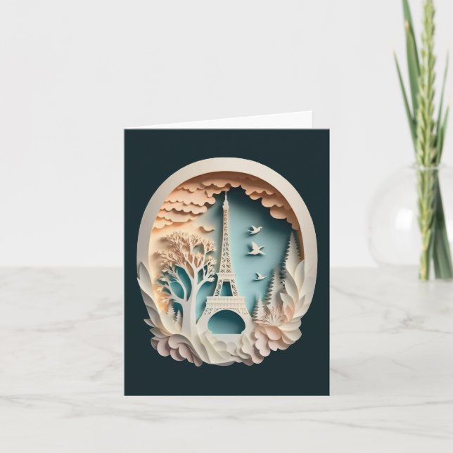 Carte de voeux pliée style Papercut Paris (Devant)