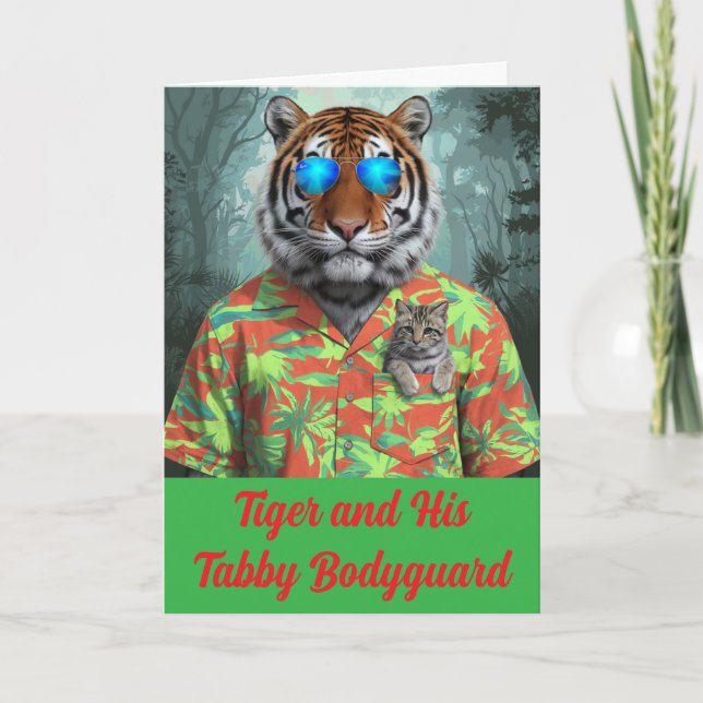 Carte de vœux pliée Tabby et Tigre mignonne (Devant)