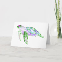 Carte de voeux pliée Tortue verte 5x7