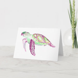 Carte de voeux pliée Tortue verte 5x7