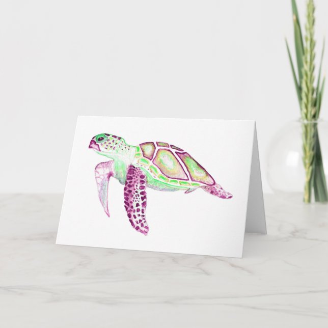Carte de vœux pliée Tortue verte 5x7 (Devant)