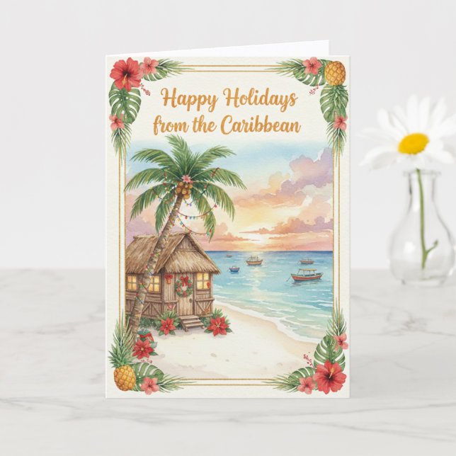 Carte de vœux pliée 'Vacances aux Caraïbes' (Petite plante)