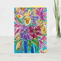 Carte de vœux pliée "Vase bleu" florale