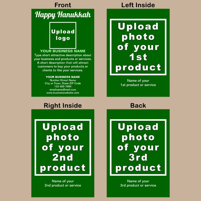 Carte de voeux pliée verte pour les entreprises Ha (Green Hanukkah folded greeting card with your business brand and products or services.)