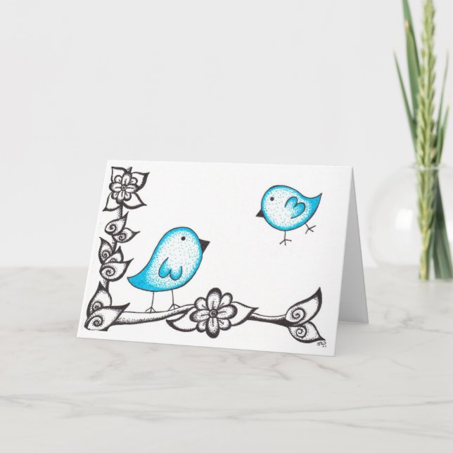 Carte de voeux pointillée bleue d'oiseaux (Devant)