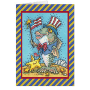 CARTE DE VOEUX POISSON PATRIOTIQUE DU 14 JUILLET V