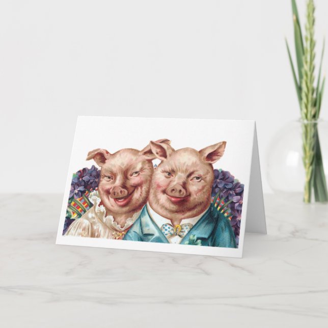 Carte de voeux porcine de couples (Devant)