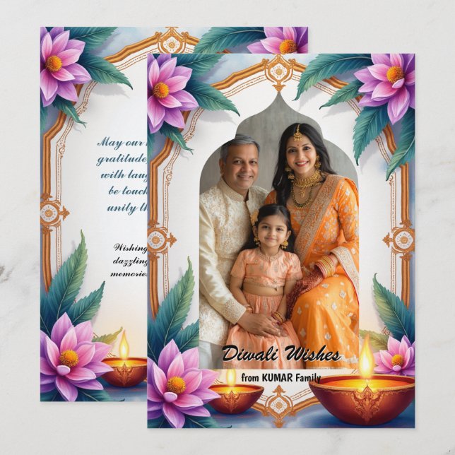 Carte de voeux portrait Diwali aquarelle (Devant / Derrière)