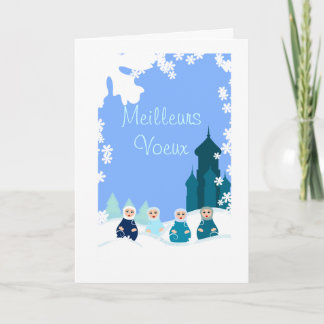 carte de voeux poupées russes bleues
