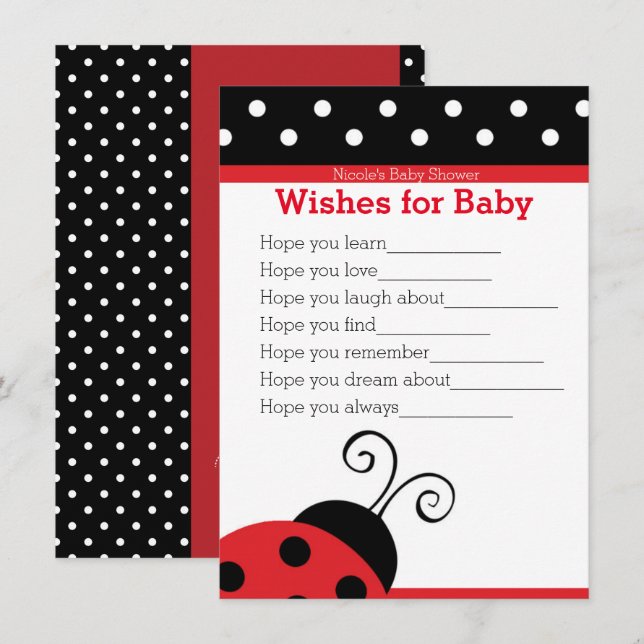 Carte de Vœux pour Baby Shower coccinelle points r (Devant / Derrière)