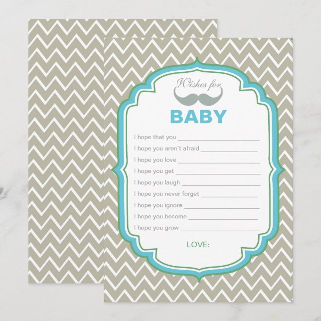 Carte de Vœux pour Bébé avec Moustache Bleue et Ve (Devant / Derrière)