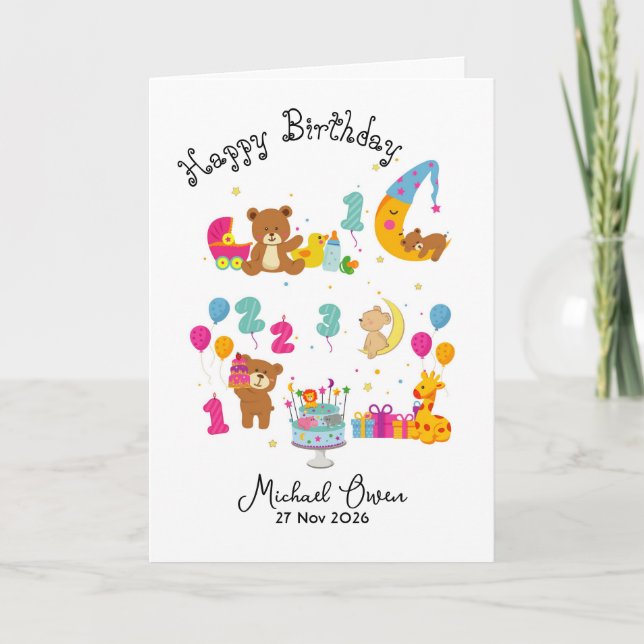Carte de vœux pour bébé né garçon fille anniversai (Devant)