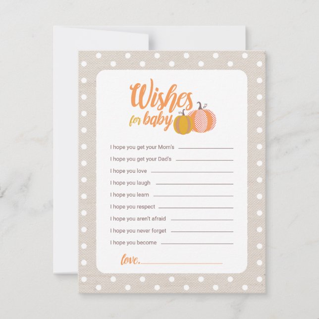 Carte de vœux pour bébé Rustique Automne Citrouill (Devant)