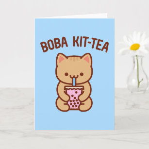 Carte de voeux pour chat amusant : BOBA KIT-TEA