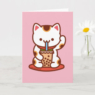 Carte de vœux pour chat : BOBA KIT-TEA MANEKI-NEKO