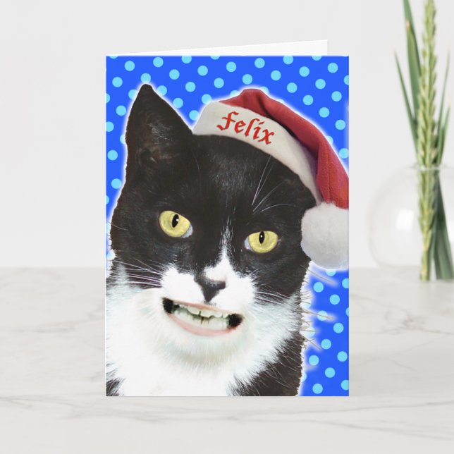 Carte de voeux pour chat de Noël amusant (Devant)