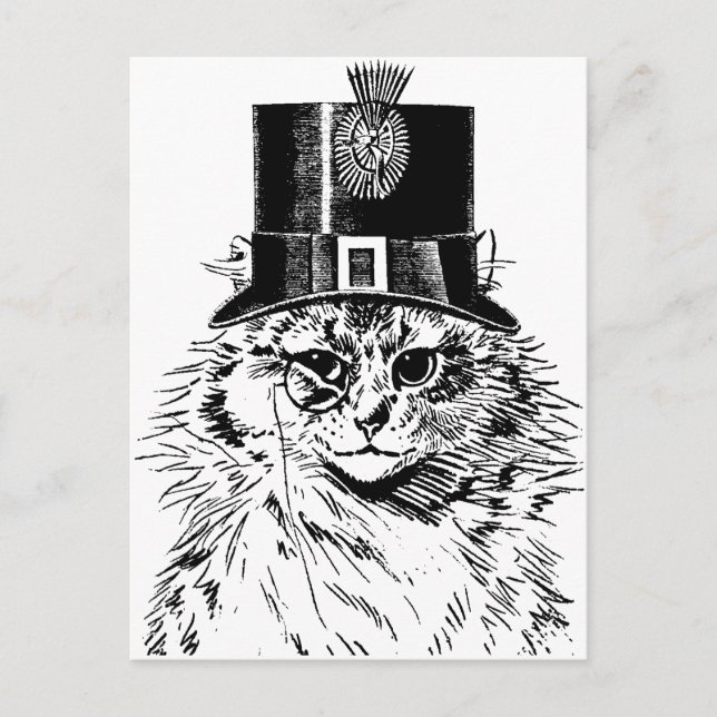 Carte de voeux pour chat Steampunk, Kitty en chape (Devant)