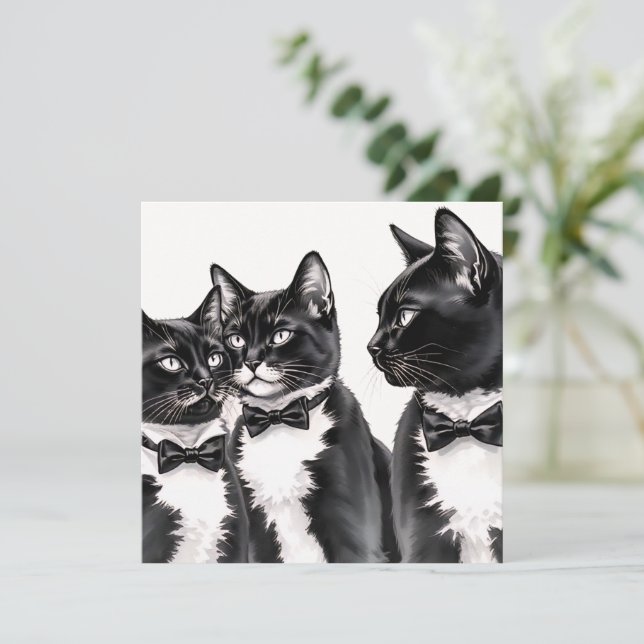 Carte de vœux pour chats en smoking (Debout devant)