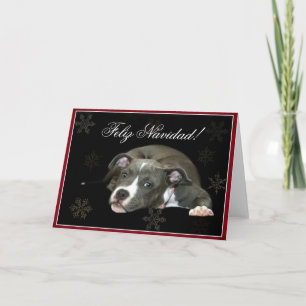 Carte de voeux pour chiot Feliz Navidad Blue Pitbu