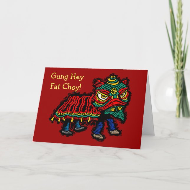 Carte de voeux pour danseur de lion chinois (Devant)