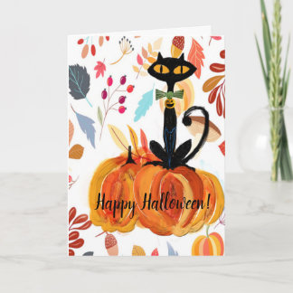 Carte de voeux pour Halloween Chat noir et Citroui