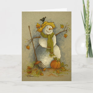 Carte de voeux pour Halloween Snowman de la récolt