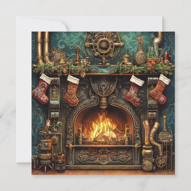 Carte de voeux pour la cheminée de Noël Steampunk (Devant)