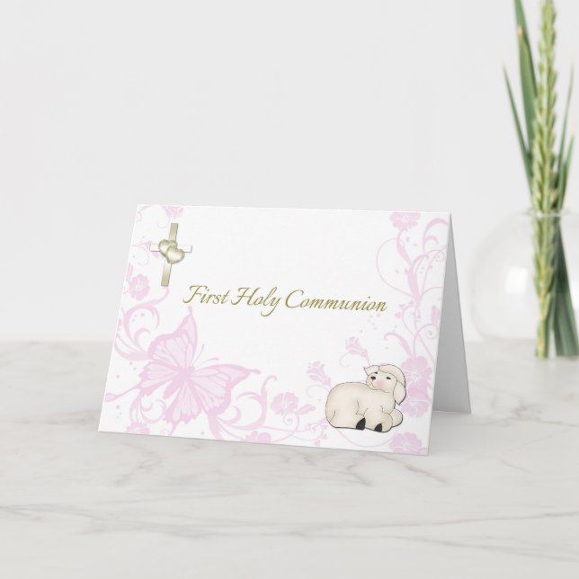 Carte de voeux pour la première communion rose de  (Devant)