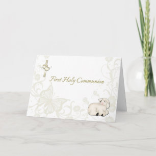 Carte de voeux pour la première communion Tan Lamb