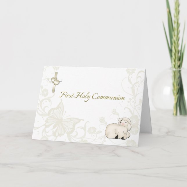 Carte de voeux pour la première communion Tan Lamb (Devant)