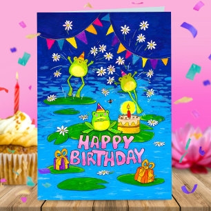 Carte de voeux pour l'anniversaire des grenouilles