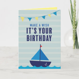 Carte de voeux pour l'anniversaire du bateau bleu