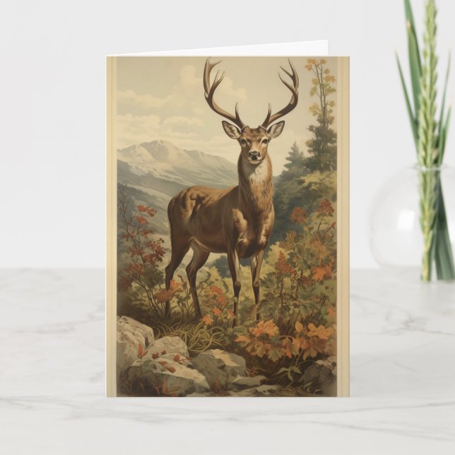 Carte de voeux pour l'anniversaire du Cerf vintage (Devant)