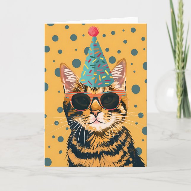 Carte de voeux pour l'anniversaire du chat cool (Devant)