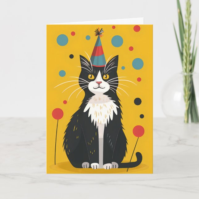 Carte de voeux pour l'anniversaire du chat noir et (Devant)