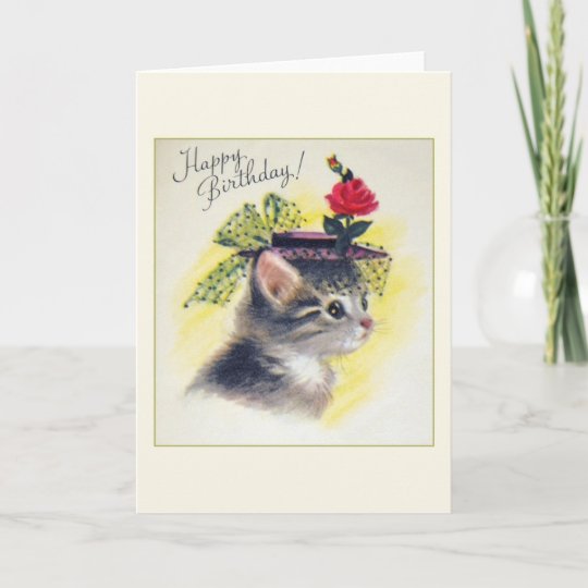 Carte De Voeux Pour L Anniversaire Du Chat Vintage Zazzle Fr