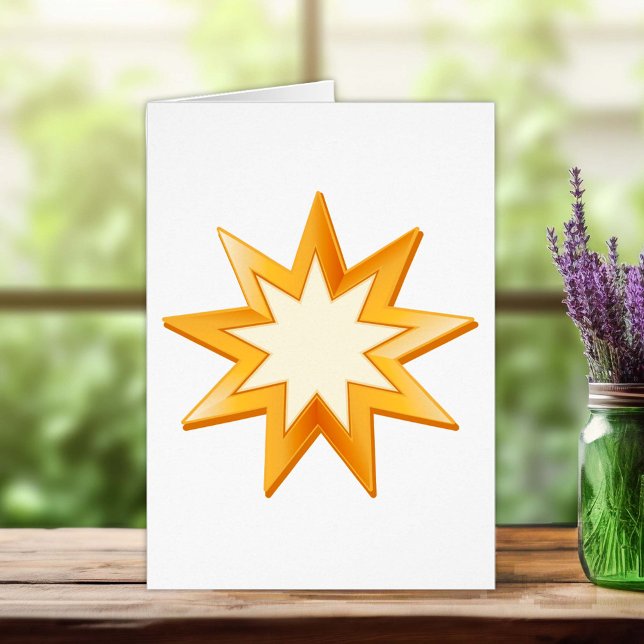 Carte de voeux pour le symbole Baha'i (Nine pointed star, symbol of the Baha’i faith in gold. Customize with your text.)