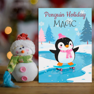 Carte de voeux pour les fêtes de Patinage de Pengu
