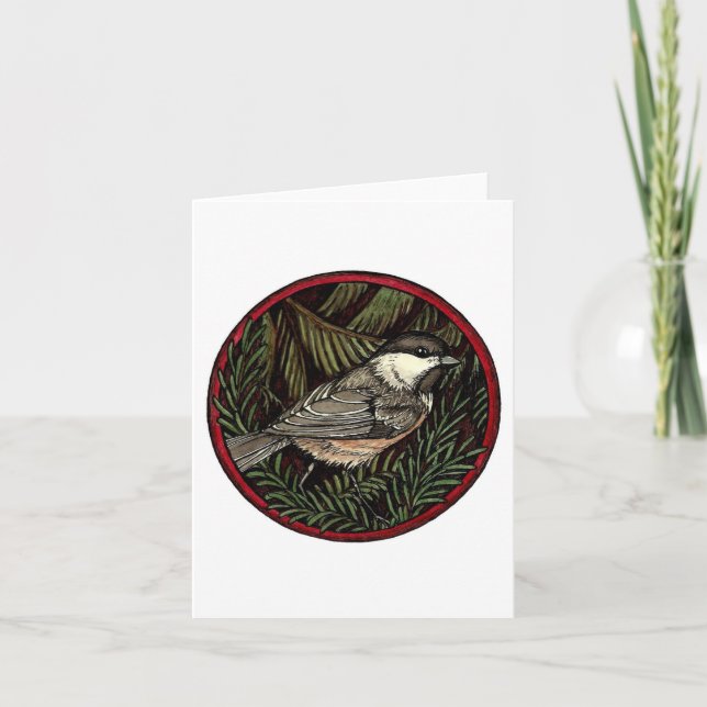 Carte de voeux pour les oiseaux d'hiver de Chickad (Devant)