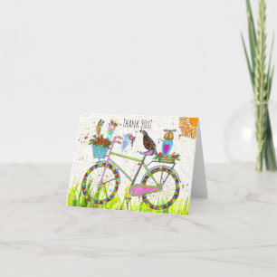 Carte de voeux pour les oiseaux mignons à vélo