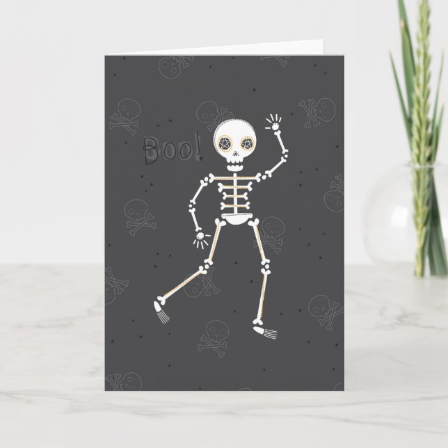 Carte de voeux pour l'Halloween squelette éffrayan (Devant)