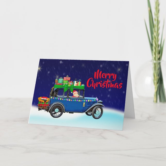 Carte de voeux pour Noël père Noël Car (Devant)