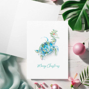 Carte de vœux pour Noël Tortue de mer aquarelle