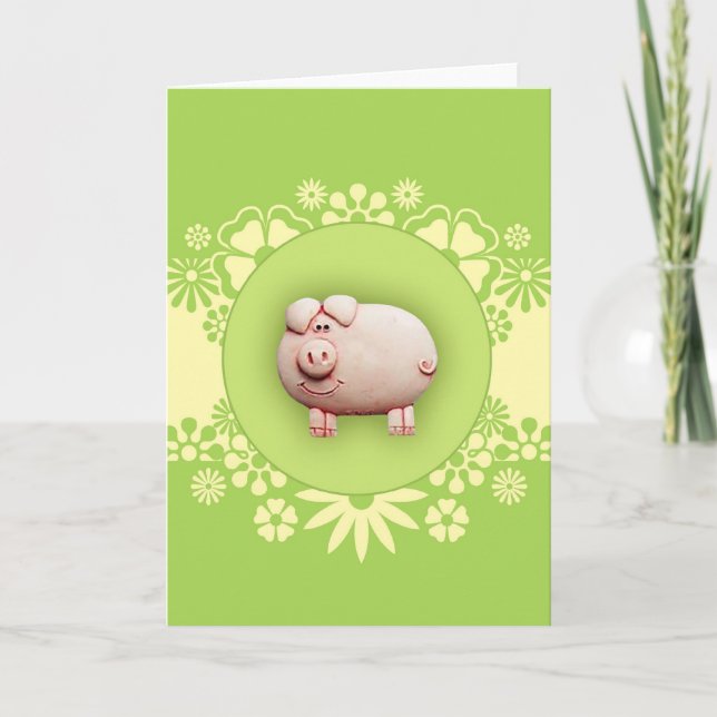 Carte de voeux pour porc rose mignon (Devant)