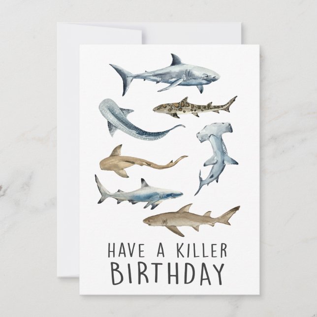 Carte de voeux pour requins - Avoir un anniversair (Devant)