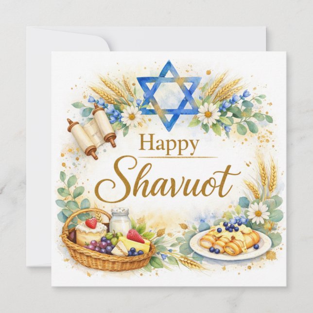 Carte de vœux pour Shavuot Étoile de David, Bleue  (Devant)