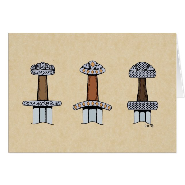 Carte de voeux pour trois hilts d'épée viking (Devant horizontal)