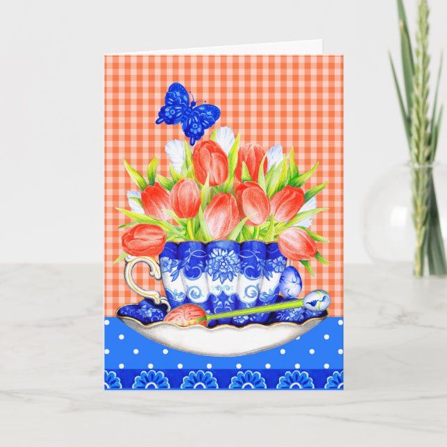 Carte de voeux pour tulipes et Teacup (Devant)