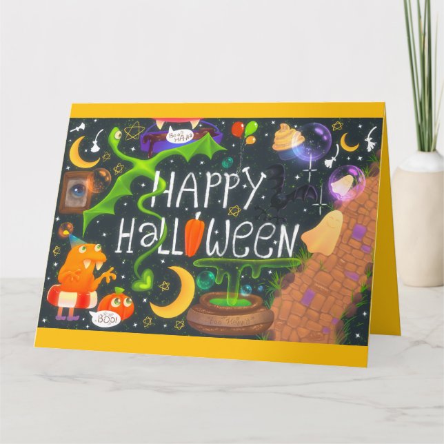 Carte de vœux pour une fête d'Halloween joyeuse (Devant)